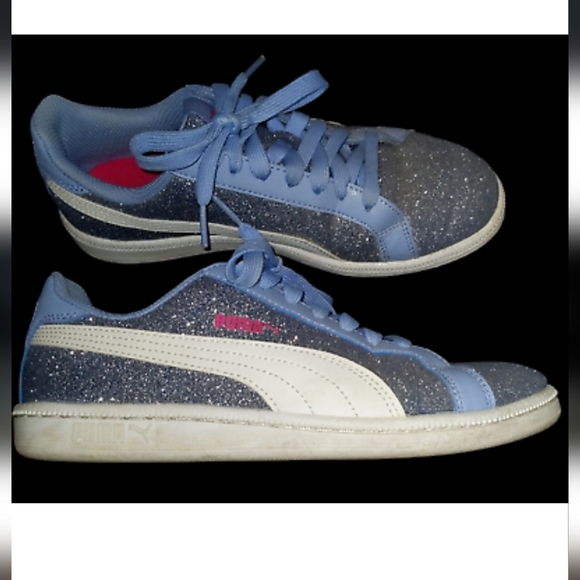 Puma Womens Athletic Shoes Light Blue Sparkle Glitter Silver Gray Sz 5.5 - Picture 2 of 6
